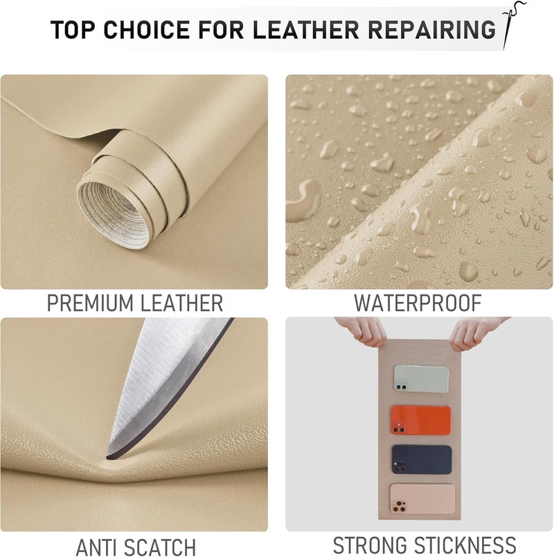 YAFLC Self Adhesive Leather Repair Tape Kit, 4"x 63" Leather Repair Patch for Furniture, Leather Repair Patch for Car seat, Sofas, Couch, Boat Seat Light Khaki - Image 2
